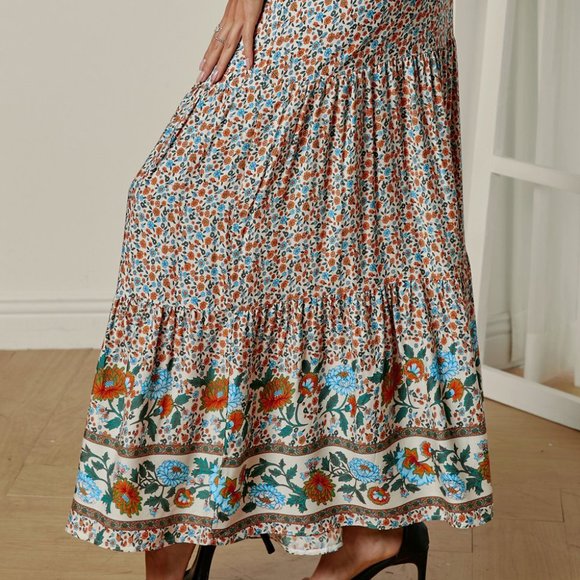 Boho Floral Print Elastic High Waist Maxi Skirt - Picture 9 of 10